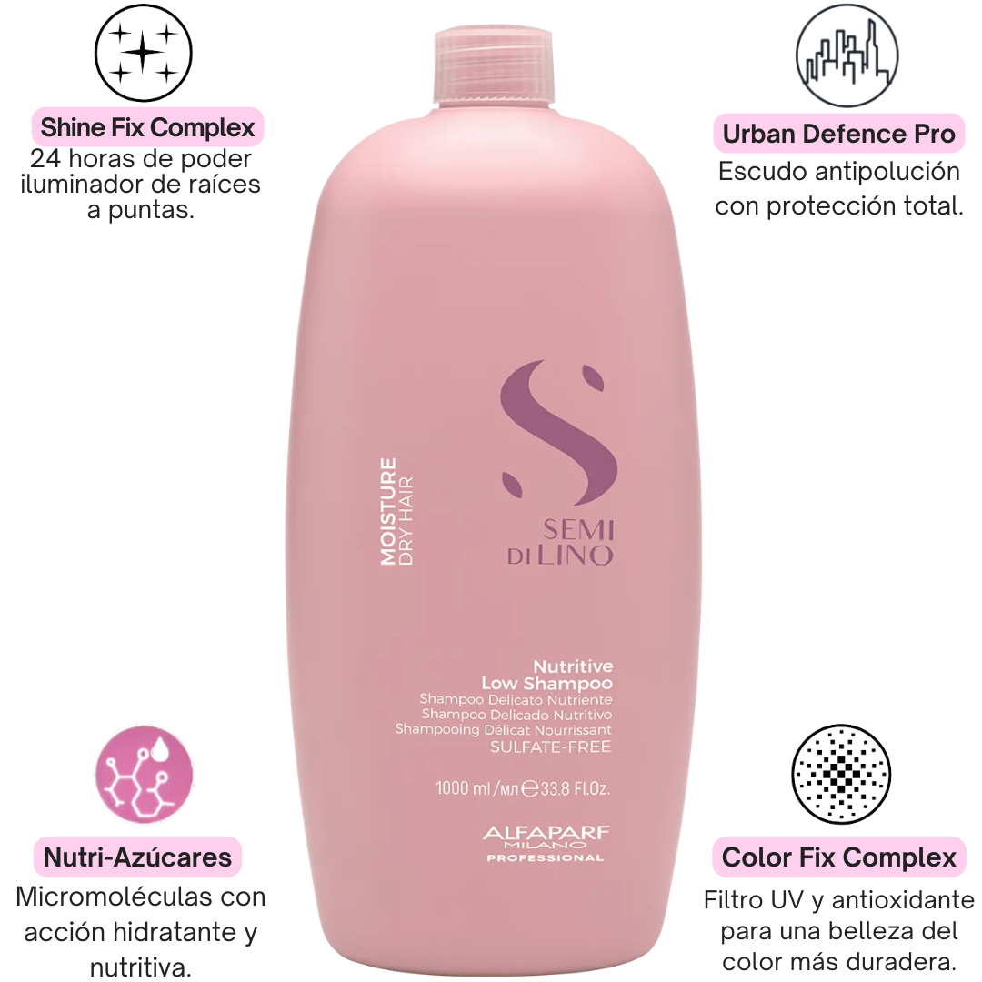 Champú Nutritivo para Cabello Seco Alfaparf Semi Di Lino Moisture 1 Litro