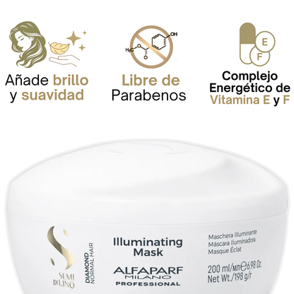 Mascarilla Iluminadora Capilar Alfaparf Semi Di Lino Diamond 200 mL