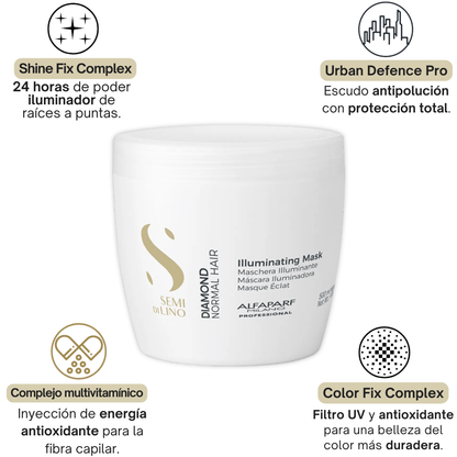 Mascarilla Iluminadora Capilar Alfaparf Semi Di Lino Diamond 500 mL