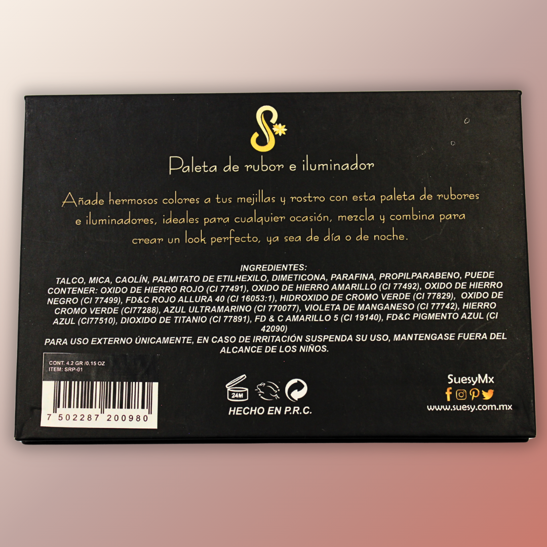 Suesy Paleta de Rubor e Iluminador 6 Tonos