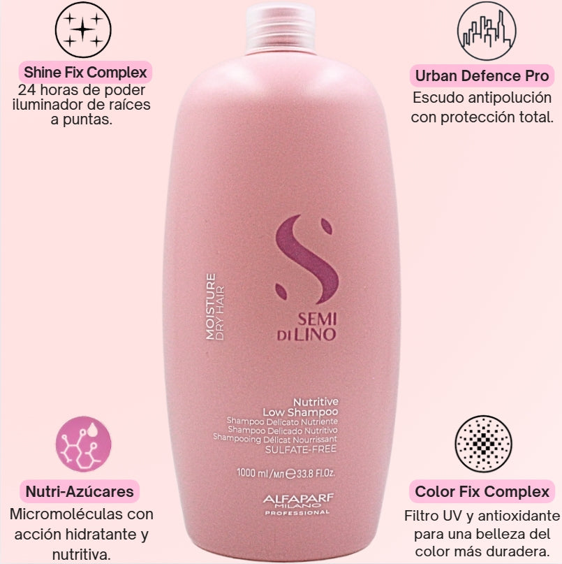 Champú Nutritivo para Cabello Seco Alfaparf Semi Di Lino Moisture 1 Litro