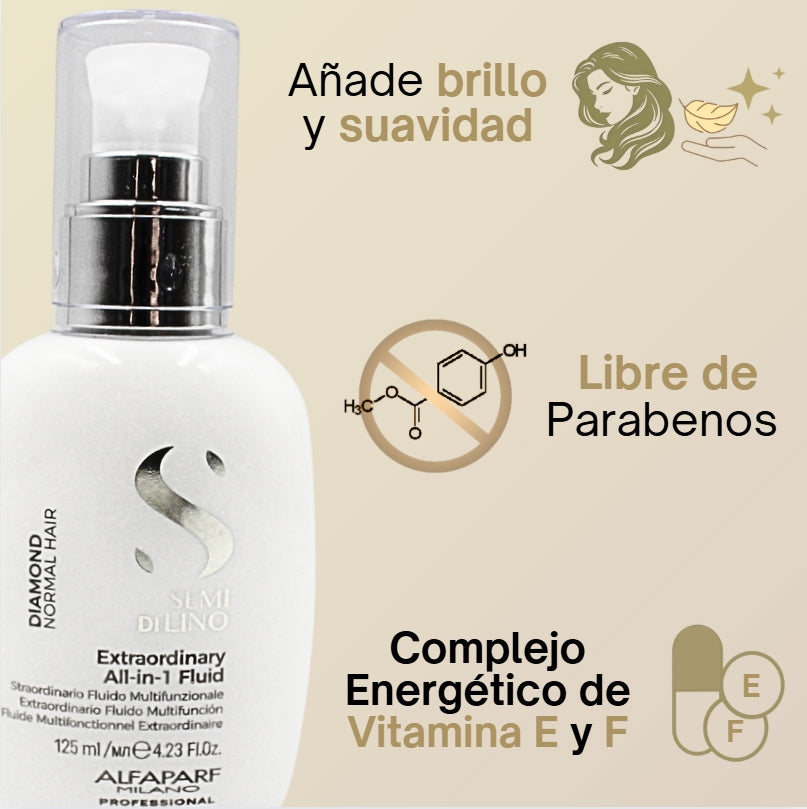 Extraordinario Fluido para Brillo Capilar Todo en 1 Semi Di Lino Diamond 125 mL