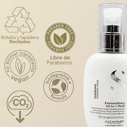 Extraordinario Fluido para Brillo Capilar Todo en 1 Semi Di Lino Diamond 125 mL