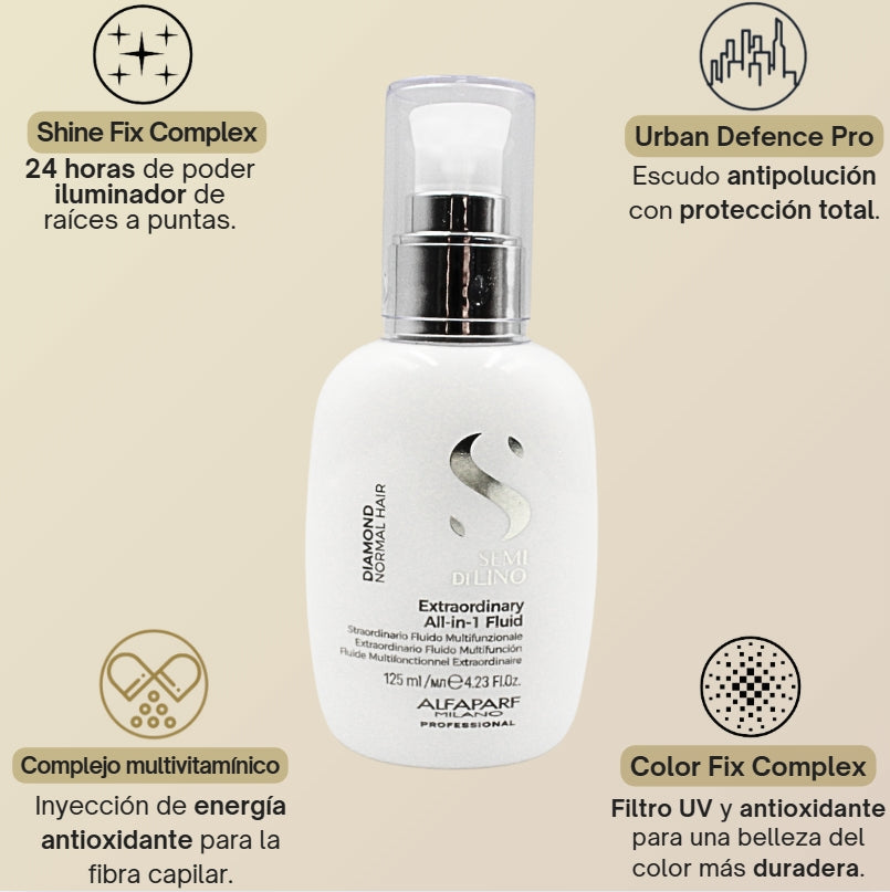 Extraordinario Fluido para Brillo Capilar Todo en 1 Semi Di Lino Diamond 125 mL